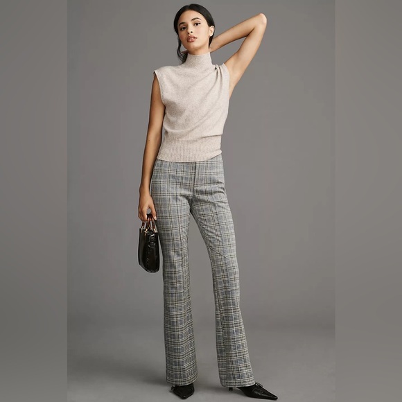 Anthropologie Knit Hiking Bootcut Pants in Gray Plaid, size XL, NWT - Picture 2 of 12